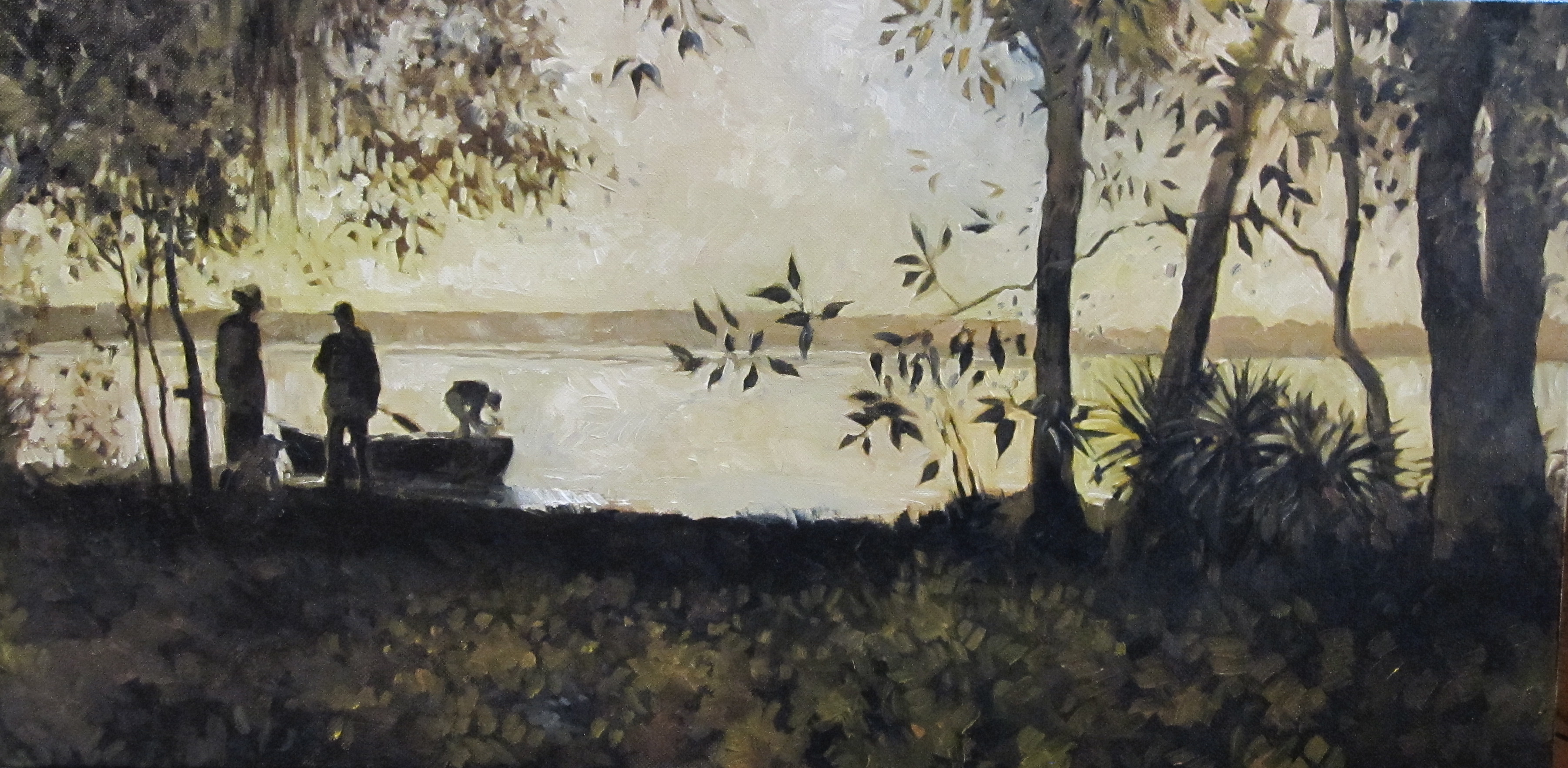 A view from the cabin to the lake - painting by E. Blair